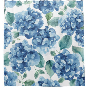 Hortensien-Blues Wasserfarben-Blüten-Blumenmuste Duschvorhang