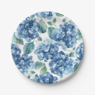 Hortensien-Blues   Wasserfarben-Blüten-Blumenmuste Pappteller