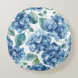 Hortensien-Blues   Wasserfarben-Blüten-Blumenmuste Rundes Kissen