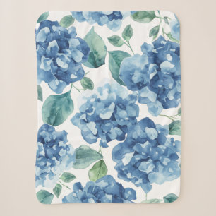 Hortensien-Blues Wasserfarben-Blüten-Blumenmuste Sherpadecke