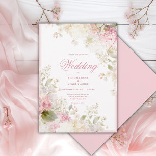 Hortensien-Elegante Hochzeitseinladung in Rosa und Einladung