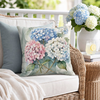 Hortensien Floral Rosa Blau Weiß Botanisch  Kissen