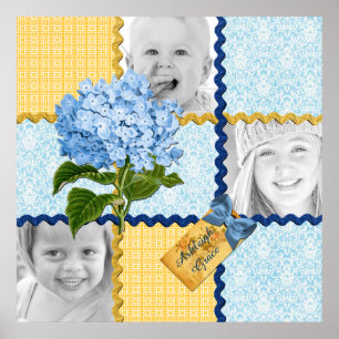Hortensien-Foto-Quilt-Rahmen Blau Gelb Poster