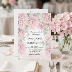 Hortensien in pastellrosa Farben. Hochzeits-Einlad Einladung