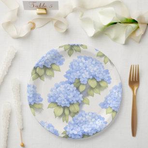 Hortensien-Teller Elegante Elfenbeinblaue Blumen Pappteller