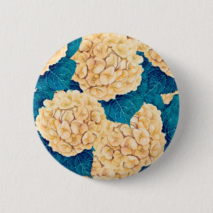 Hortensien-Wasserfarbmuster, gelb und blau Button