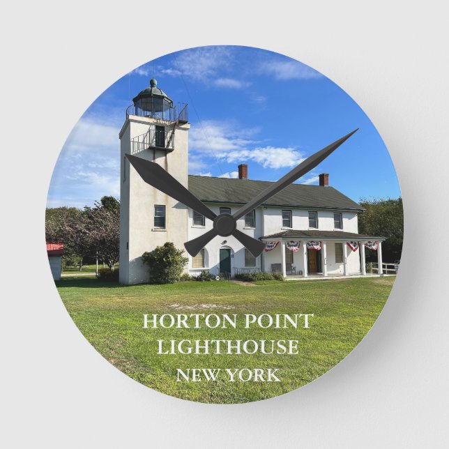 Horton Point Lighthouse, New York Round Clock Runde Wanduhr (Vorderseite)