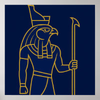 Horus Ägyptisch Gott Gold Line Art Blue Poster