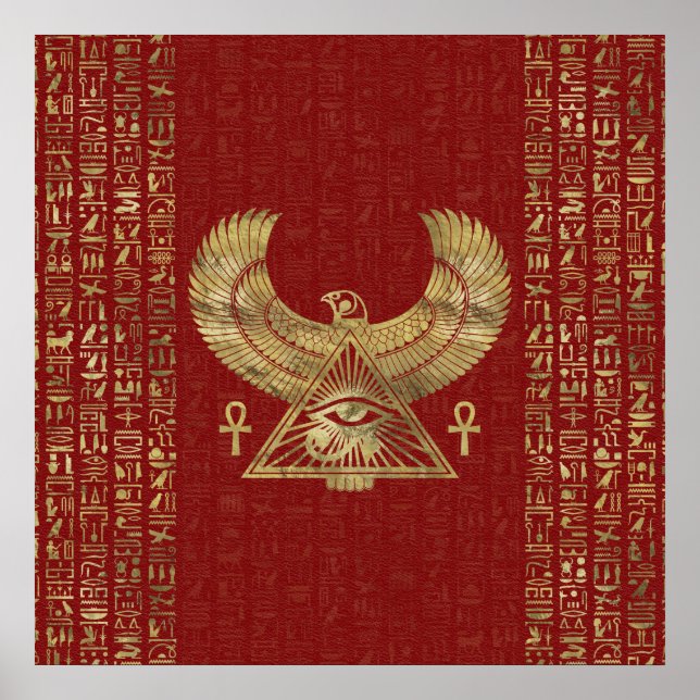 Horus Auge - Wadjet Gold auf rotem Leder Poster (Vorne)
