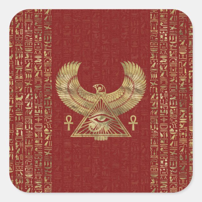 Horus Auge - Wadjet Gold auf rotem Leder Quadratischer Aufkleber (Vorderseite)