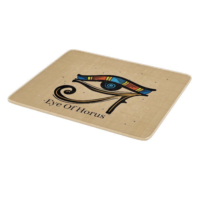 Horusauge auf Papyrus, ägyptische Hieroglyphen Schneidebrett (Ecke)