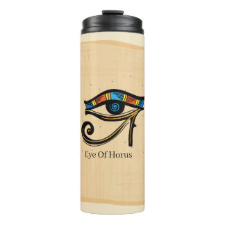 Horusauge auf Papyrus, ägyptische Hieroglyphen Thermosbecher
