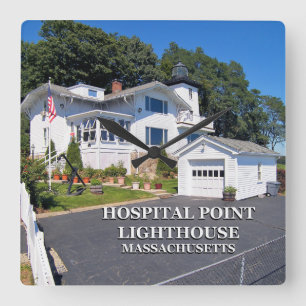 Hospital Point Lighthouse, Massachusetts Quadratische Wanduhr