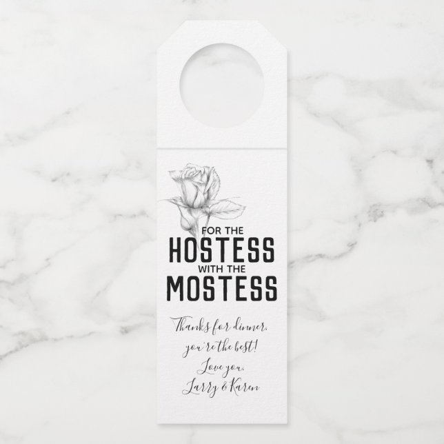 Hostess Gift Wine Floral Rose  Flaschenanhänger (Vorderseite)
