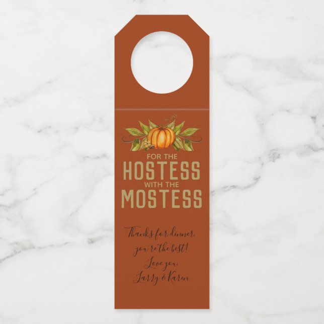 Hostess Gift Wine Herbst Pumpkin Erntedank Flaschenanhänger (Vorderseite)