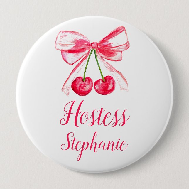 Hostess Pink Bow Coquette Name Gift Wedding Button (Vorderseite)