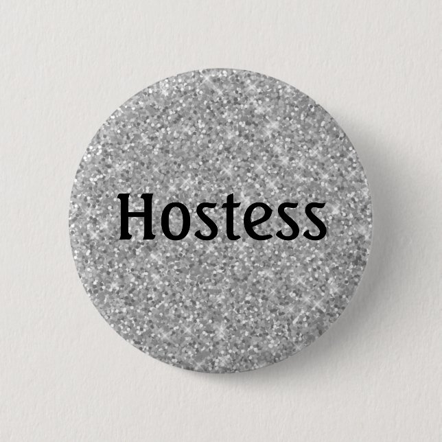 Hostess Silver Glitzer Brautparty Hochzeitsgeschen Button (Vorderseite)