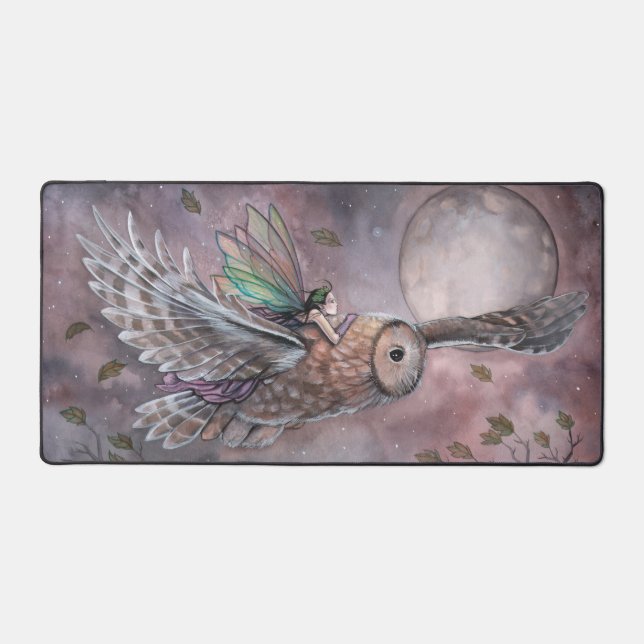 Hosting Owl and Fairy by Moonlight Fantasy Art Schreibtischunterlage (Vorderseite)