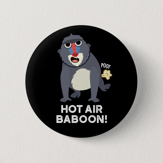 Hot Air Baboon Funny Farting Monkey Pun Dark BG Button (Vorderseite)