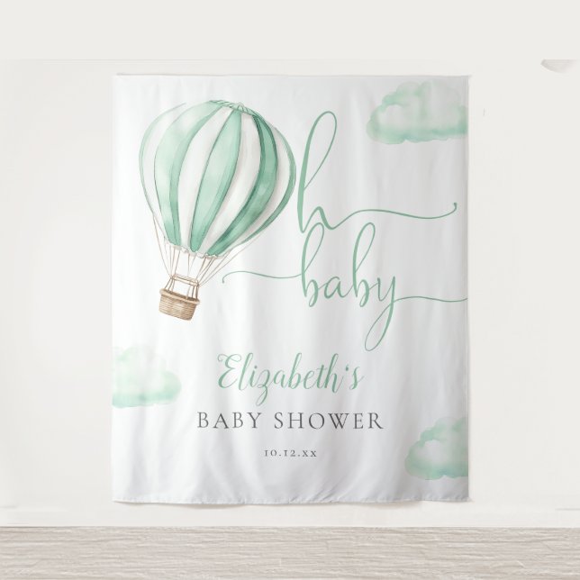 Hot Air Ballon Babydusche Foto Hintergrund Wandteppich (Vorderseite)