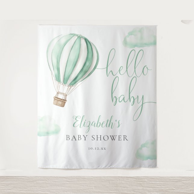Hot Air Ballon Babydusche Foto Hintergrund Wandteppich (Vorderseite)