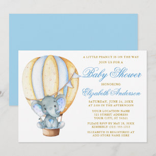 Hot Air Ballon Elephant Peanut Gold Baby Dusche Einladung