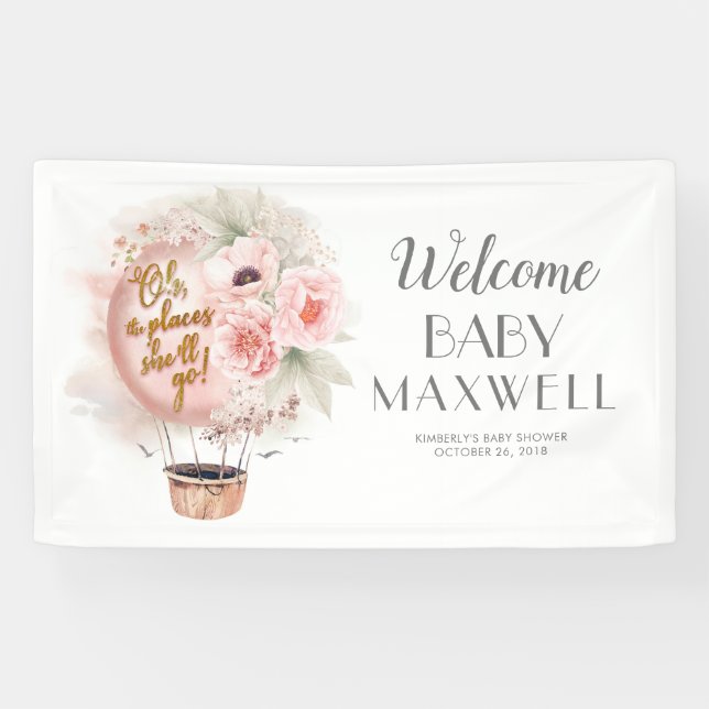 Hot Air Ballon Floral Baby Dusche Willkommen Banner (Horizontal)