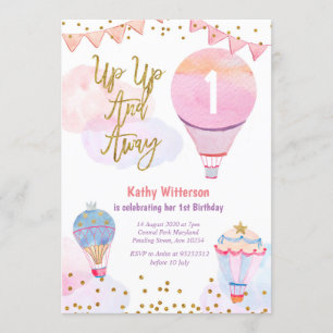 Hot Air Ballon Glitzer Girl Baby Dusche Einladung