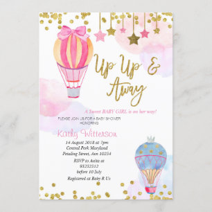 Hot Air Ballon Glitzer Star Girl Baby Dusche Einladung