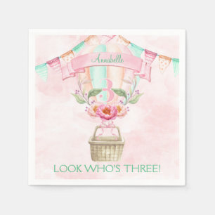 Hot Air Ballon Minze Pink Peach Serviette