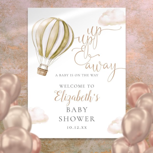Hot Air Ballon Neutral Baby Dusche Begrüßungszeich Poster (Hot Air Balloon Neutral Baby Shower Welcome Sign)