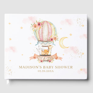 Hot Air Ballon Niedlicher Tiere Floral Baby Dusche Gästebuch
