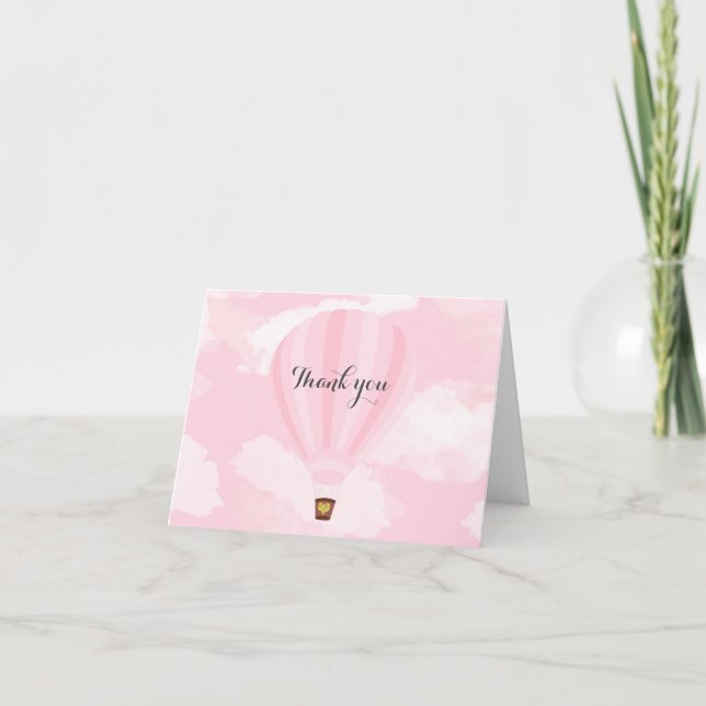 Hot Air Ballon Pink Baby Dusche Danke (Vorderseite)