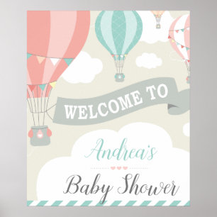 Hot Air Ballon Up & Away Baby Dusche Begrüßungszei Poster