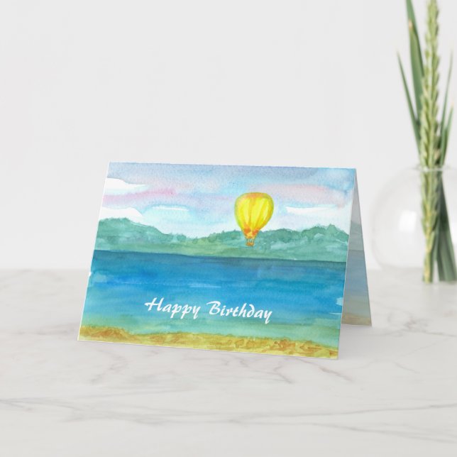 Hot Air Ballon Wasserfarbe Happy Birthday Karte (Vorderseite)