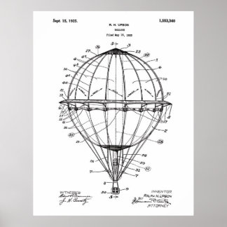 Hot Air Balloon 1925 Brevet Poster Art Blanc