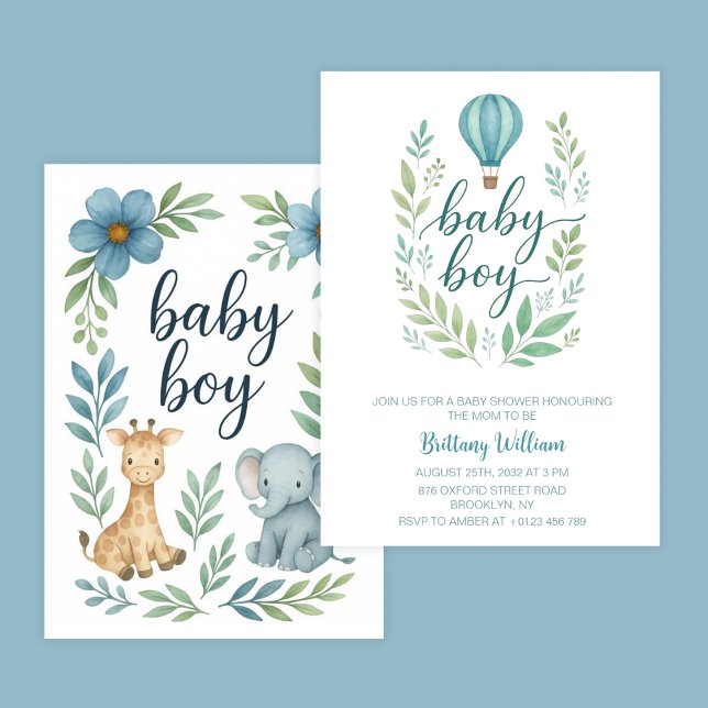 Hot Air Balloon Baby Boy Baby Dusche Einladung (Von Creator hochgeladen)