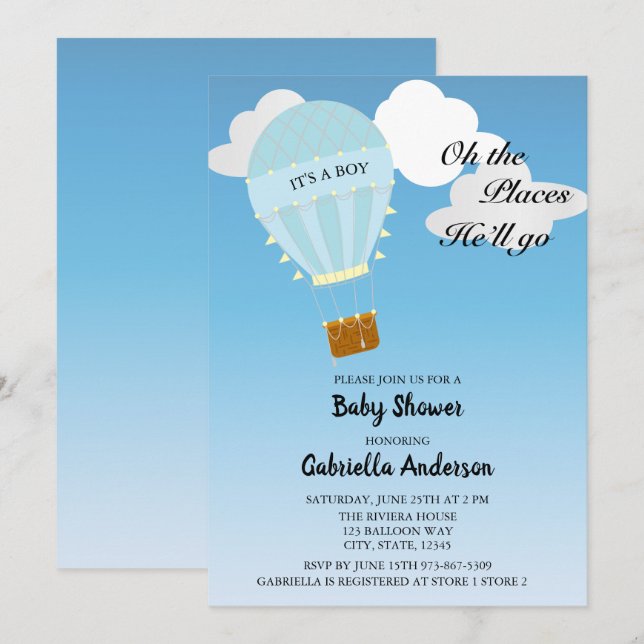 Hot Air Balloon Baby Boy Dusche Einladung (Vorne/Hinten)