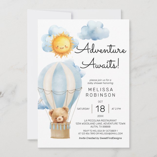 Hot Air Balloon Baby Boy Dusche Einladung (Vorderseite)