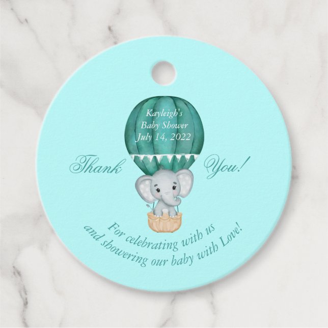 Hot Air Balloon Baby Boy Elephant Baby Dusche Geschenkanhänger (Vorderseite)