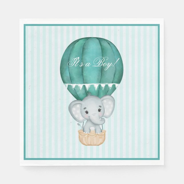 Hot Air Balloon Baby Boy Elephant Baby Dusche Serviette (Vorderseite)