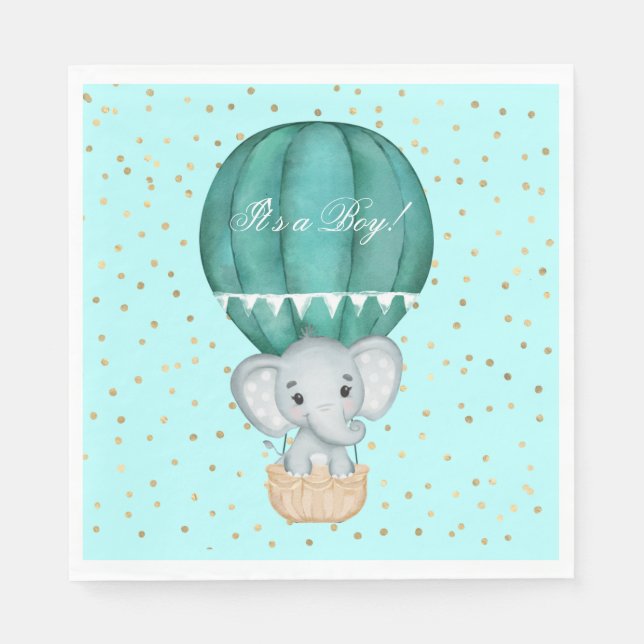 Hot Air Balloon Baby Boy Elephant Baby Dusche Serviette (Vorderseite)