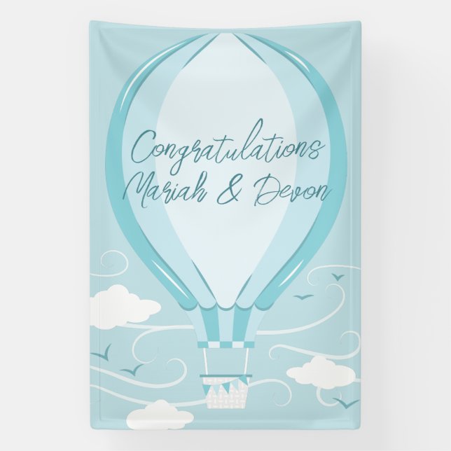 Hot Air Balloon Baby Dusche blau Banner (Vertikal)