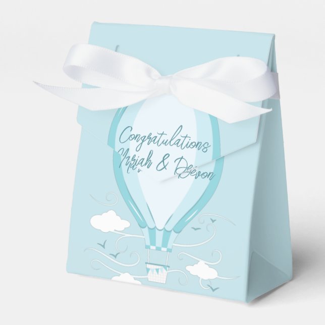 Hot Air Balloon Baby Dusche blau Geschenkschachtel (Vorderseite)