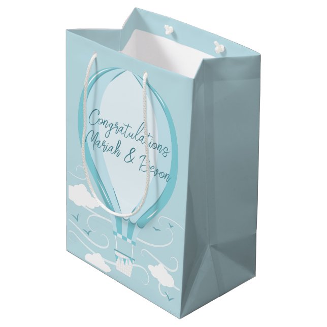 Hot Air Balloon Baby Dusche blau Mittlere Geschenktüte (Rückseite Schrägansicht)