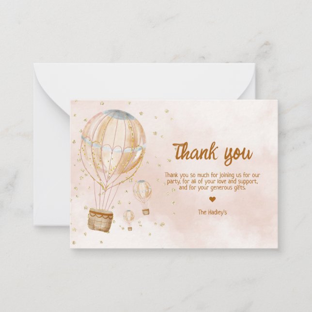 Hot Air Balloon Baby Dusche Danke Mitteilungskarte (Vorderseite)