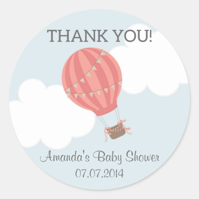 Hot Air Balloon Baby Dusche Danke Stickers (Vorderseite)