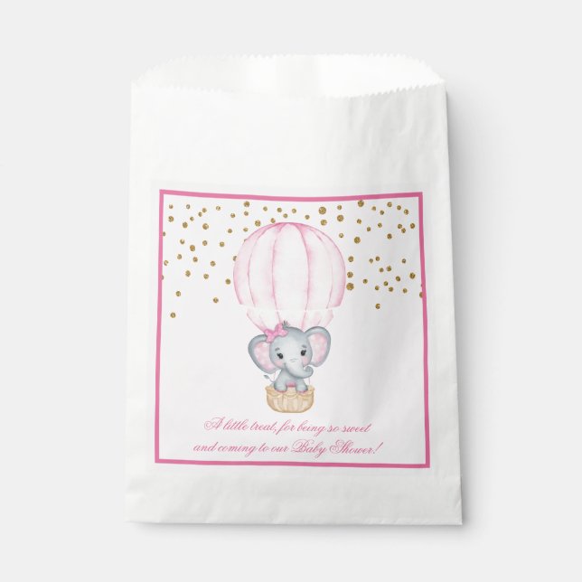 Hot Air Balloon Baby Girl Elephant Babydusche Geschenktütchen (Vorderseite)
