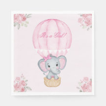 Hot Air Balloon Baby Girl Elephant Rose