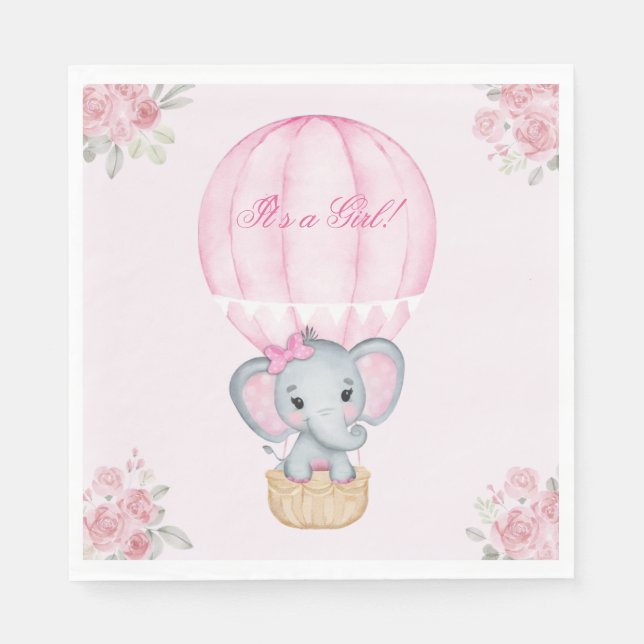 Hot Air Balloon Baby Girl Elephant Rose Serviette (Vorderseite)